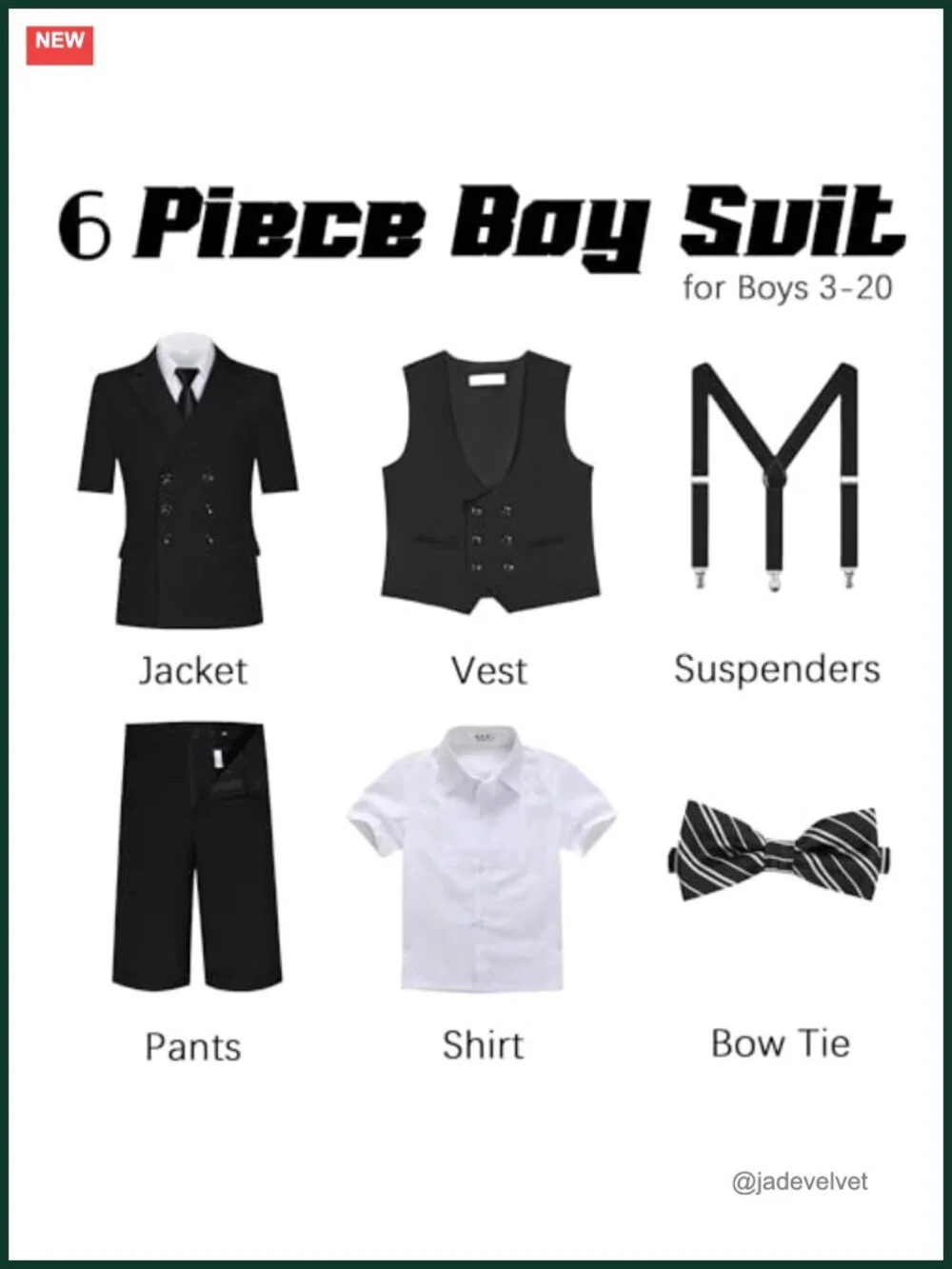 6-Piece Boys Summer Tuxedo Formal Suit Set Jacket Vest Shorts Pants